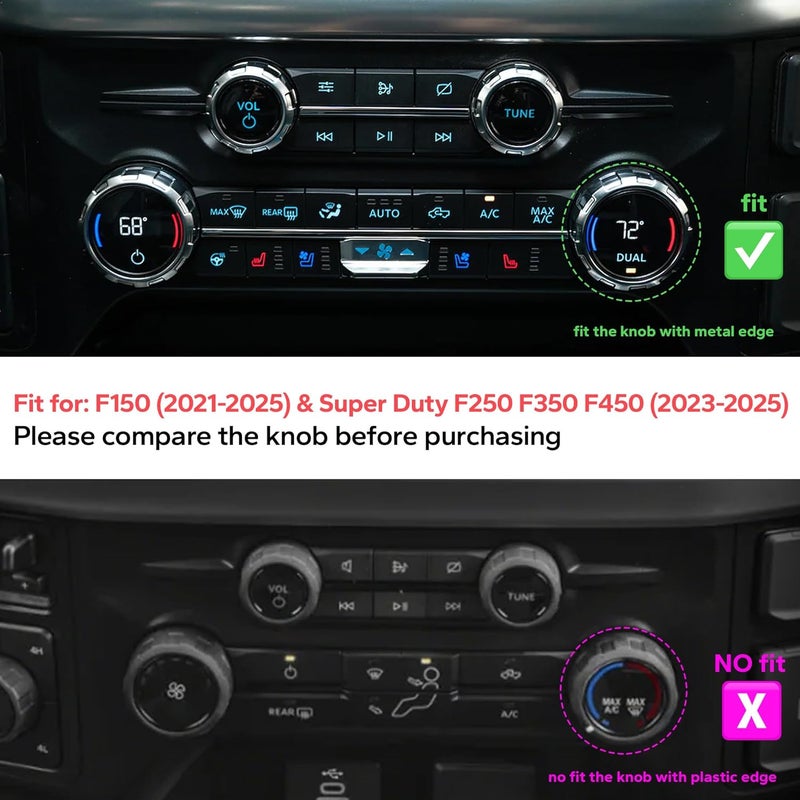 Polodunn for Ford F150 Accessories 2021-2025 2026 & Super Duty F250 F350 F450 2023-2026, 9pcs Aluminum Alloy Knob Cover Trim Set - Push Start, A/C, Volume, Headlight, Trailer & Drive Mode (Red) - Image 2